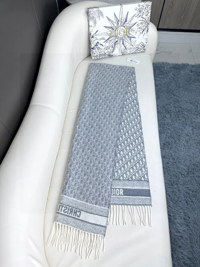 Dio* Oblique Print Scarf with Embroidery
