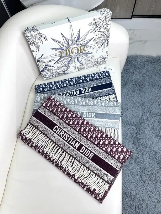 Dio* Oblique Print Scarf with Embroidery