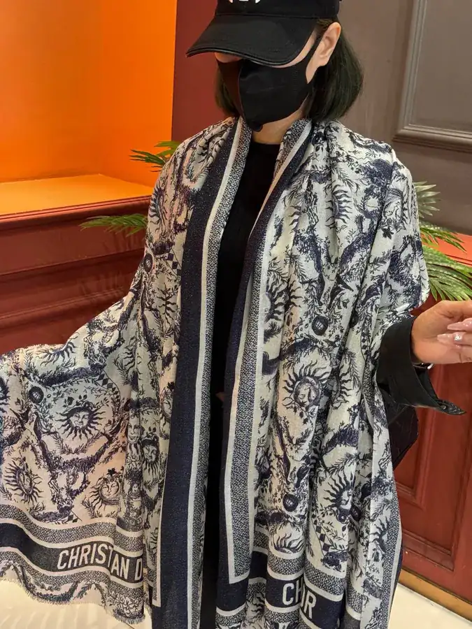 D Sun Goddess Silver Thread Scarf Luxurious and Elegant