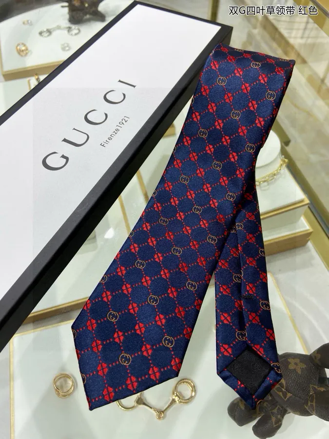 New P60 G Family Men's Tie Series Double G Clover Print Tie