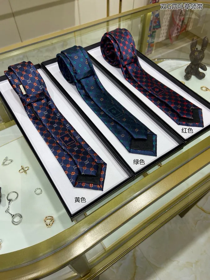 New P60 G Family Men's Tie Series Double G Clover Print Tie