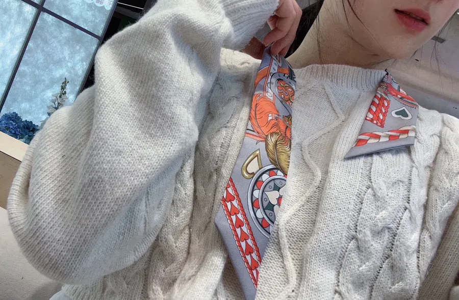 H House New Scarf, Heart Saddle Design, 100% Heavyweight Silk Twill