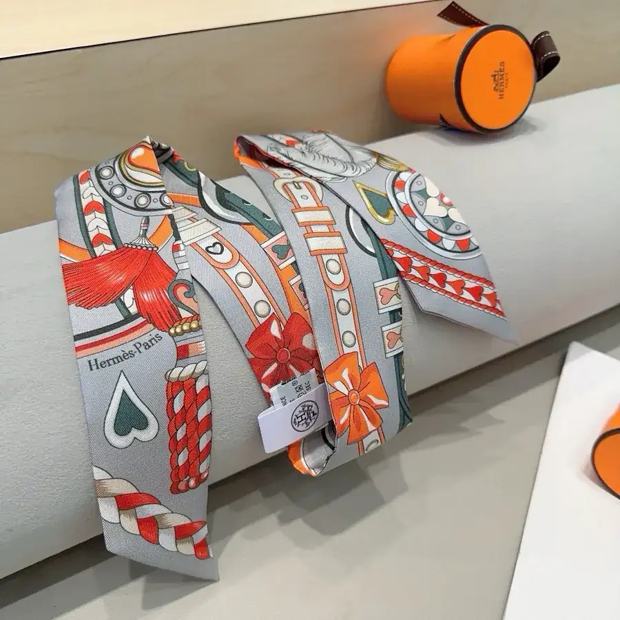 H House New Scarf, Heart Saddle Design, 100% Heavyweight Silk Twill