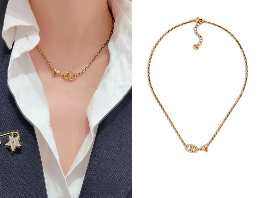 D Retro Heart Pendant C D Necklace
