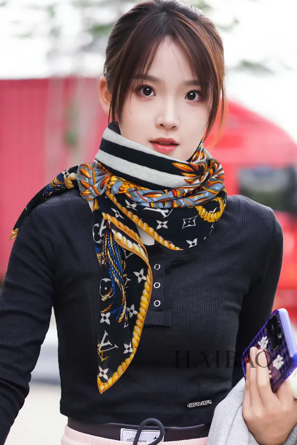 Lamb Wool Scarf by L, Artistic Design, Monogram Pattern, 140x140cm