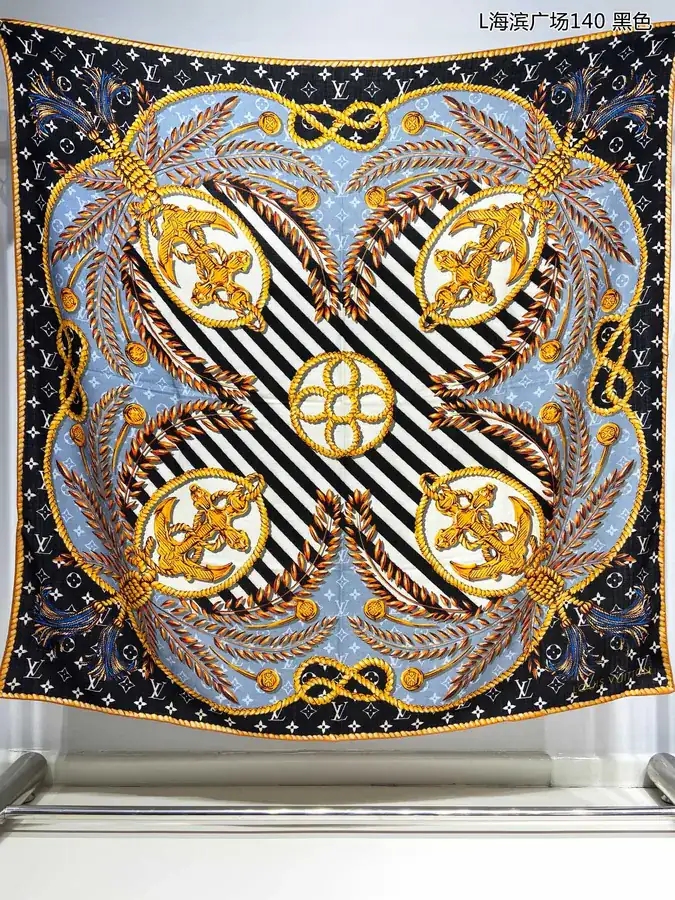 Lamb Wool Scarf by L, Artistic Design, Monogram Pattern, 140x140cm