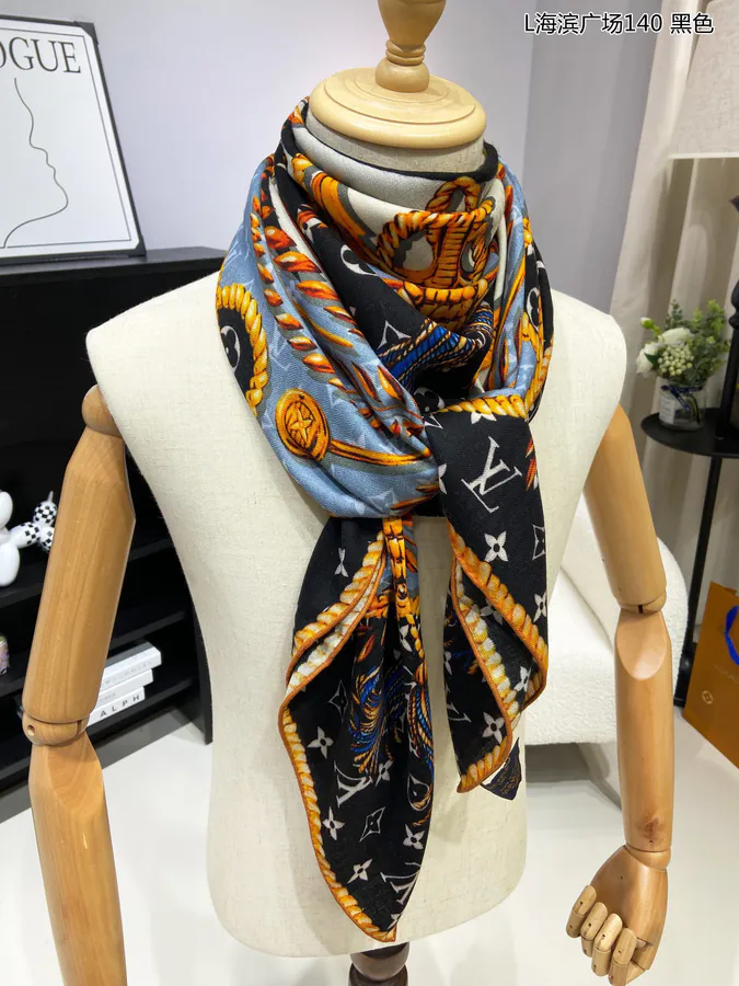 Lamb Wool Scarf by L, Artistic Design, Monogram Pattern, 140x140cm