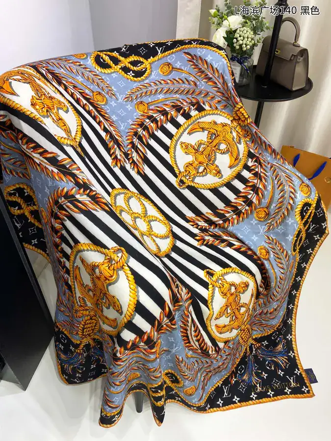Lamb Wool Scarf by L, Artistic Design, Monogram Pattern, 140x140cm