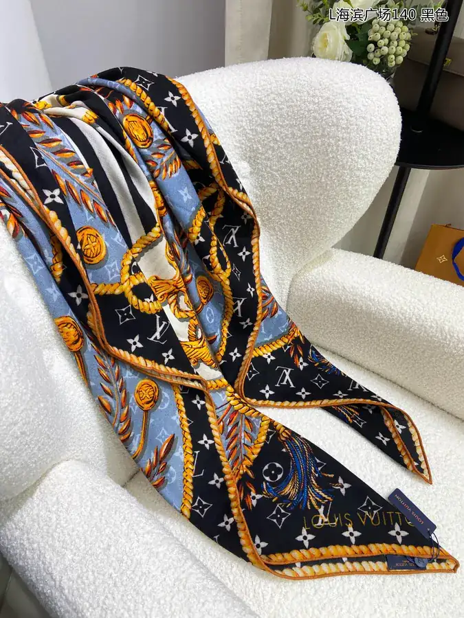 Lamb Wool Scarf by L, Artistic Design, Monogram Pattern, 140x140cm