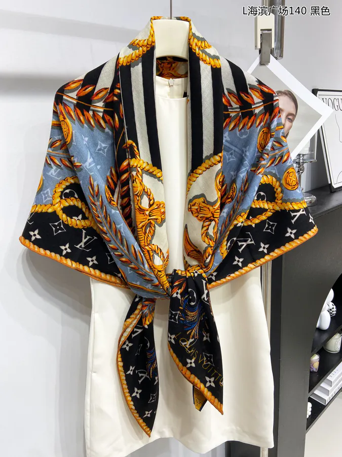 Lamb Wool Scarf by L, Artistic Design, Monogram Pattern, 140x140cm
