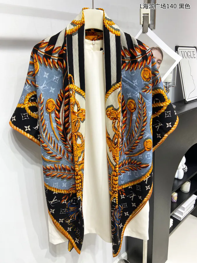 Lamb Wool Scarf by L, Artistic Design, Monogram Pattern, 140x140cm