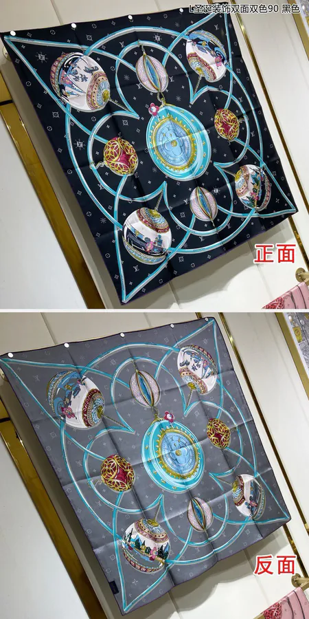 L Christmas Decor Double Sided 90cm Silk Scarf