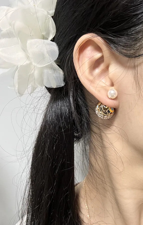 D*or Latest Drop Earrings with Colorful Enamel and Pearls