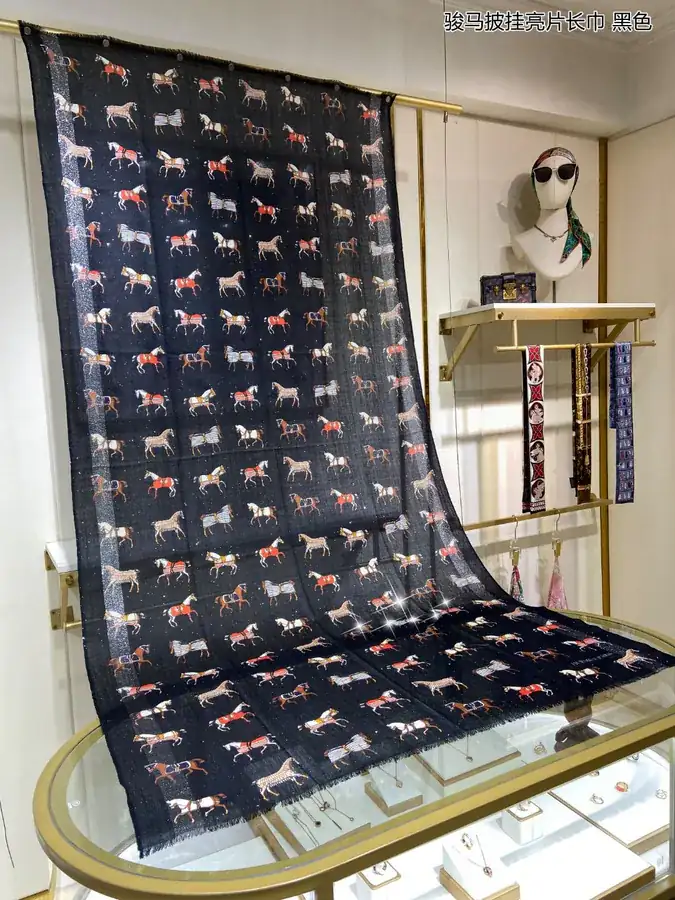 H Family Horse Embroidery Glitter Scarf Luxurious Long Scarf