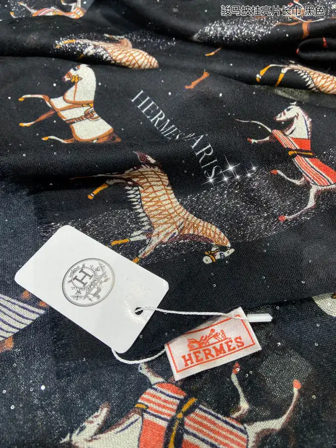 H Family Horse Embroidery Glitter Scarf Luxurious Long Scarf