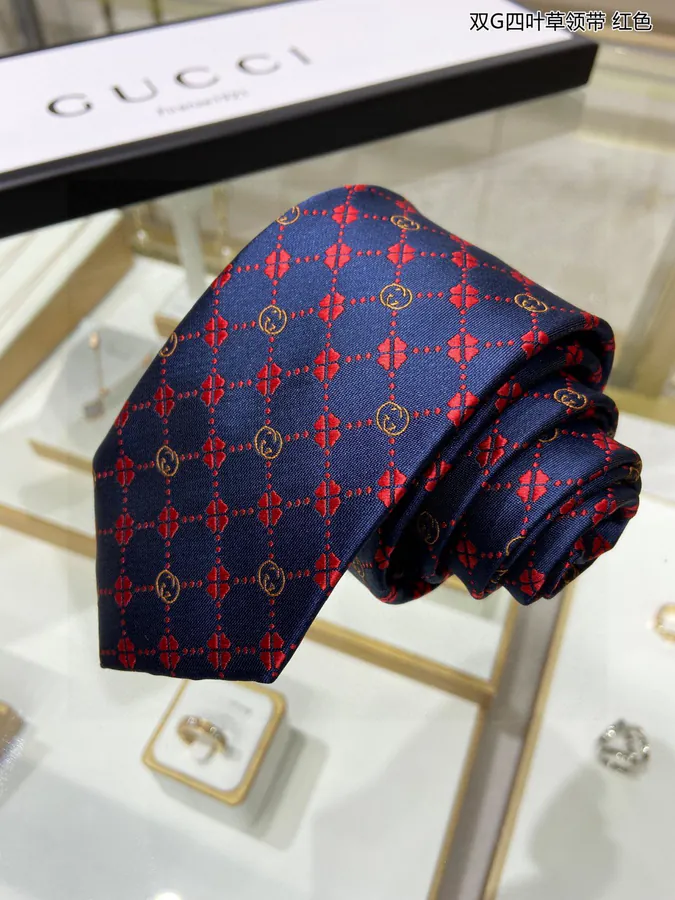 New P60 G Family Men's Tie Series Double G Clover Print Tie