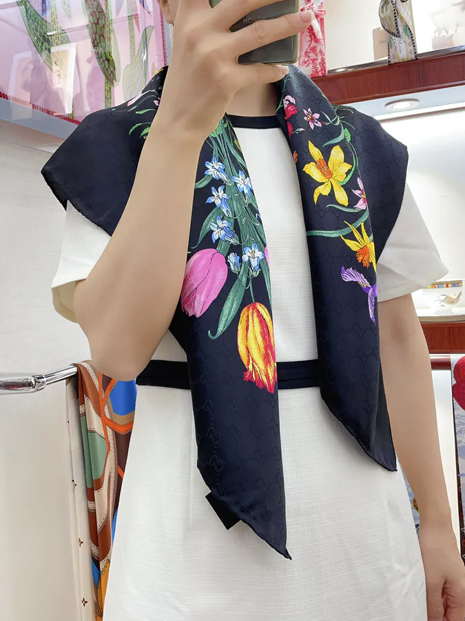G Brand Latest GG Embroidered Floral Silk Scarf