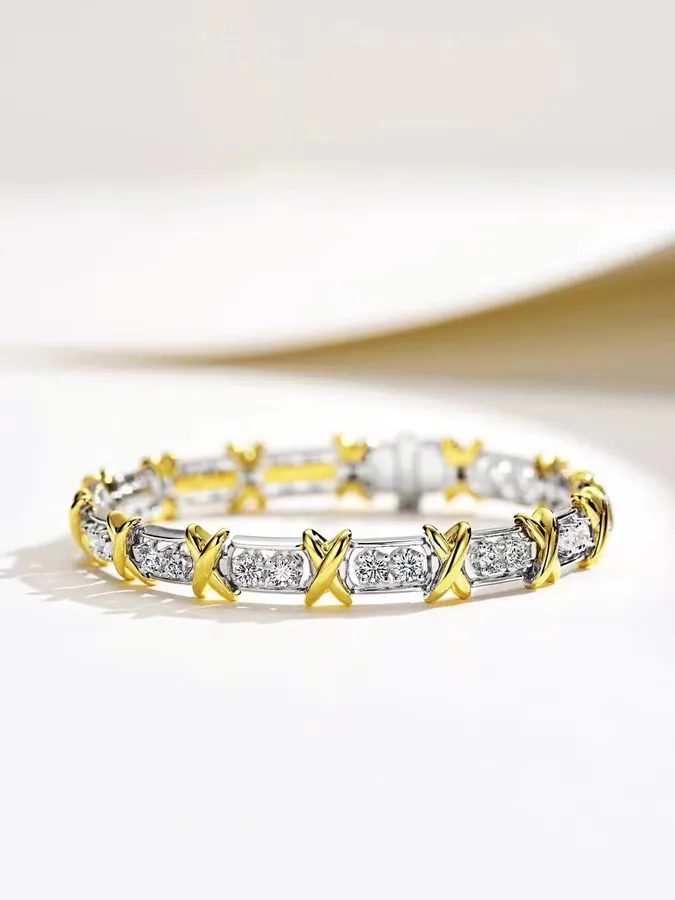 Schlumberger Series T Jewelry Four Prong Cross Diamond Bracelet