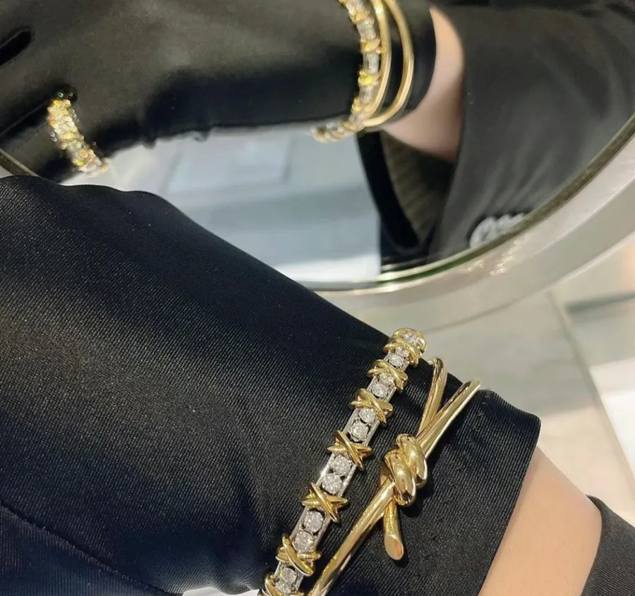 Schlumberger Series T Jewelry Four Prong Cross Diamond Bracelet