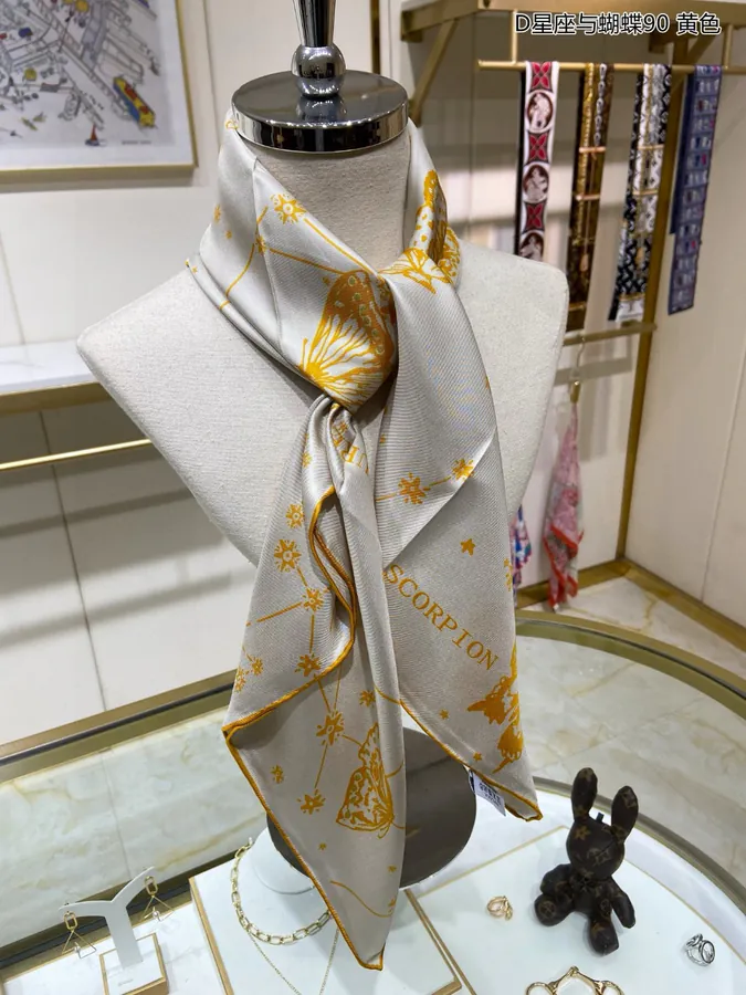New D Constellation & Butterfly 90 Silk Scarf
