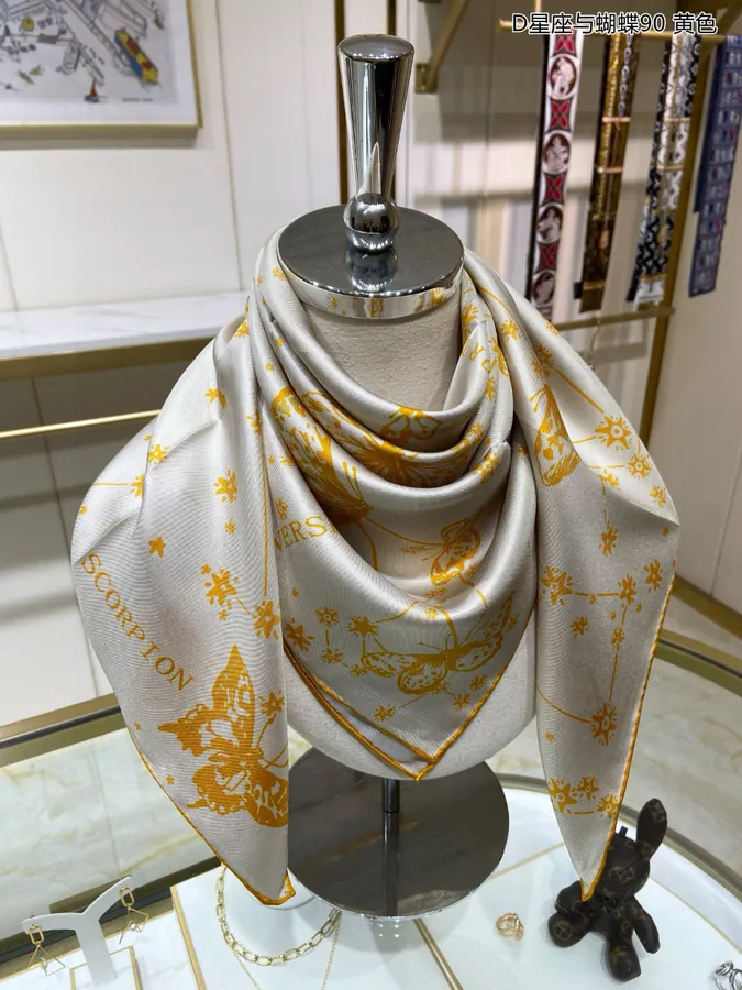 New D Constellation & Butterfly 90 Silk Scarf