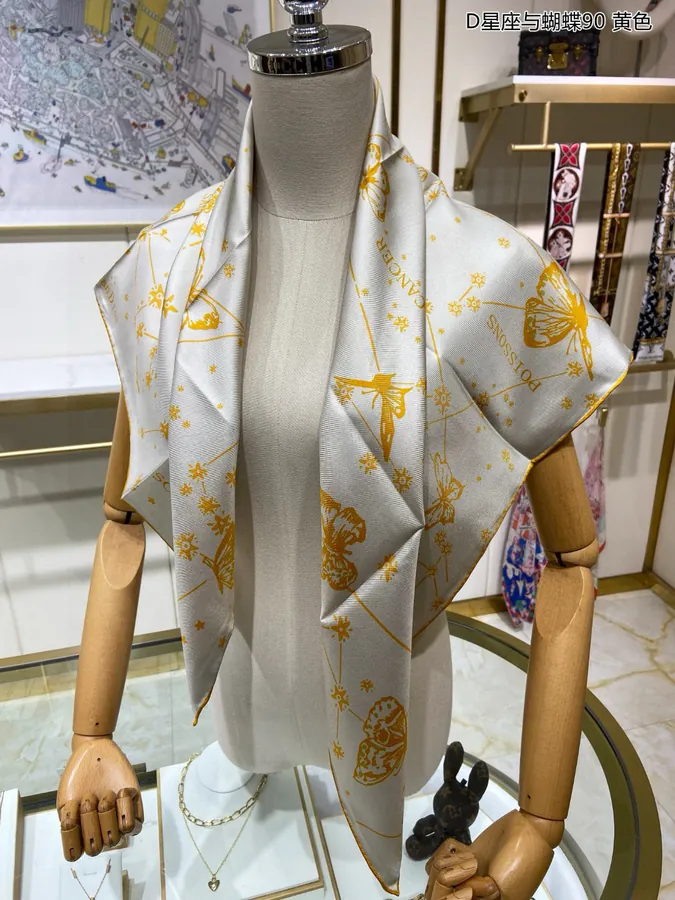 New D Constellation & Butterfly 90 Silk Scarf