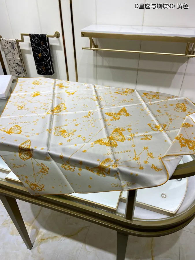 New D Constellation & Butterfly 90 Silk Scarf