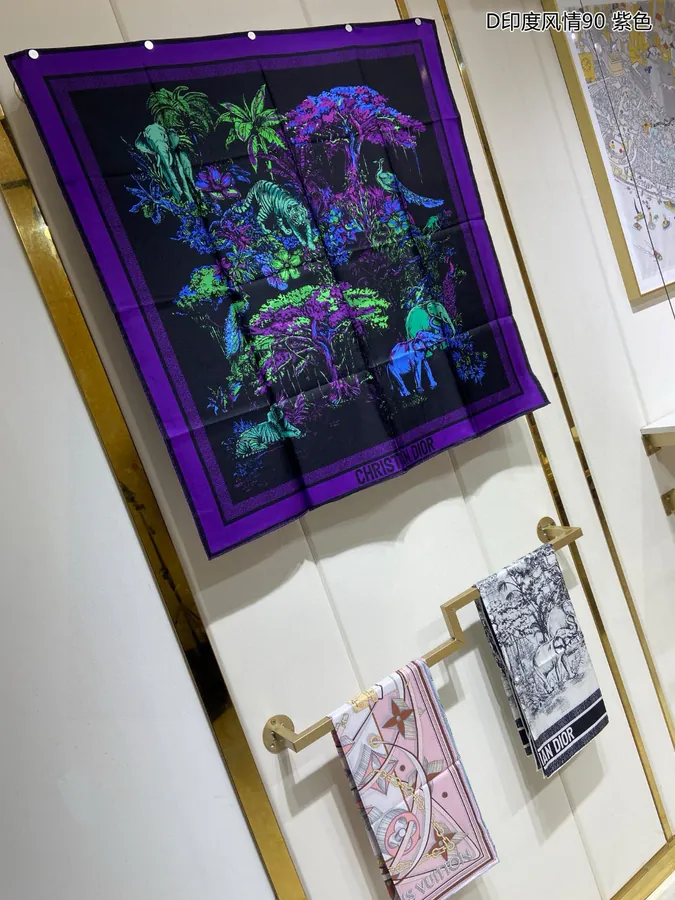 D India Style 90 Double Sided Print Silk Scarf