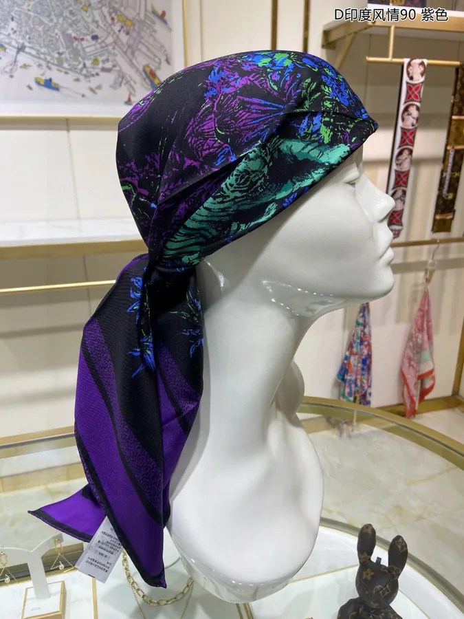D India Style 90 Double Sided Print Silk Scarf