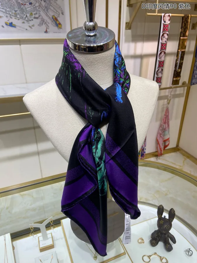 D India Style 90 Double Sided Print Silk Scarf