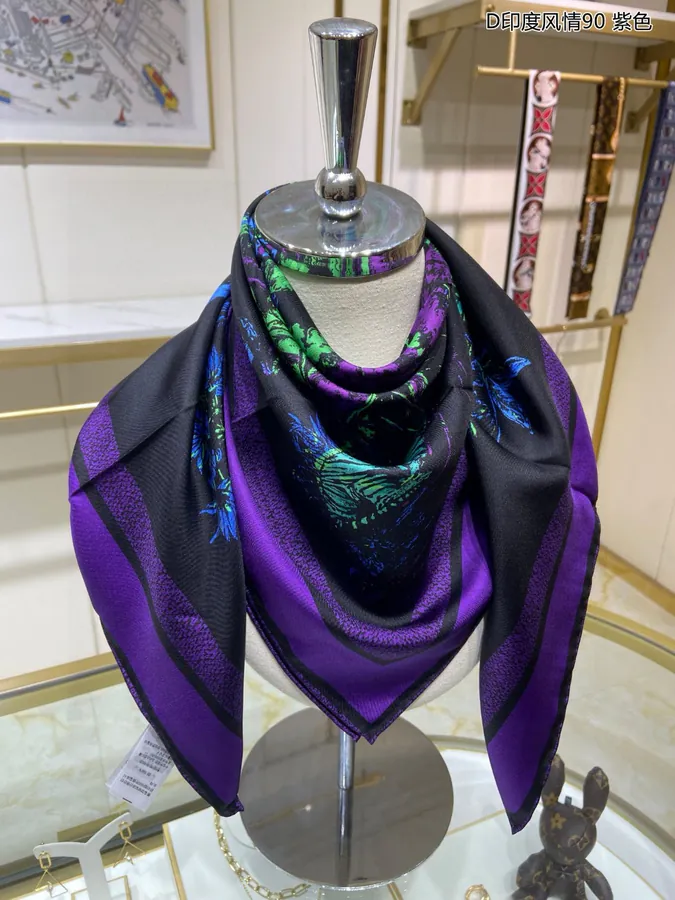 D India Style 90 Double Sided Print Silk Scarf