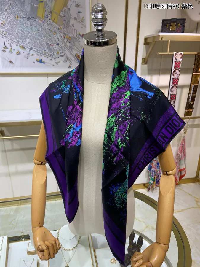 D India Style 90 Double Sided Print Silk Scarf