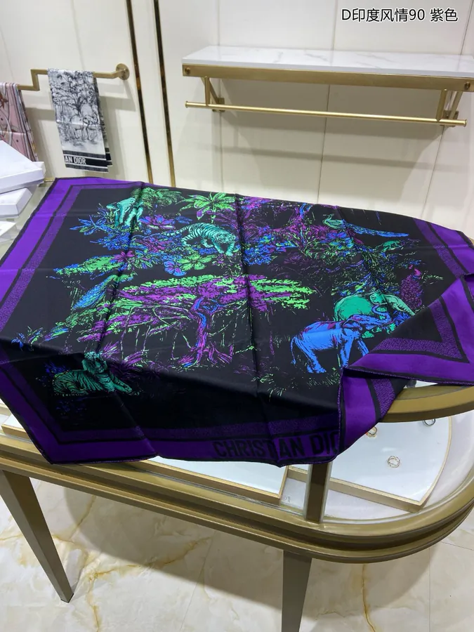 D India Style 90 Double Sided Print Silk Scarf