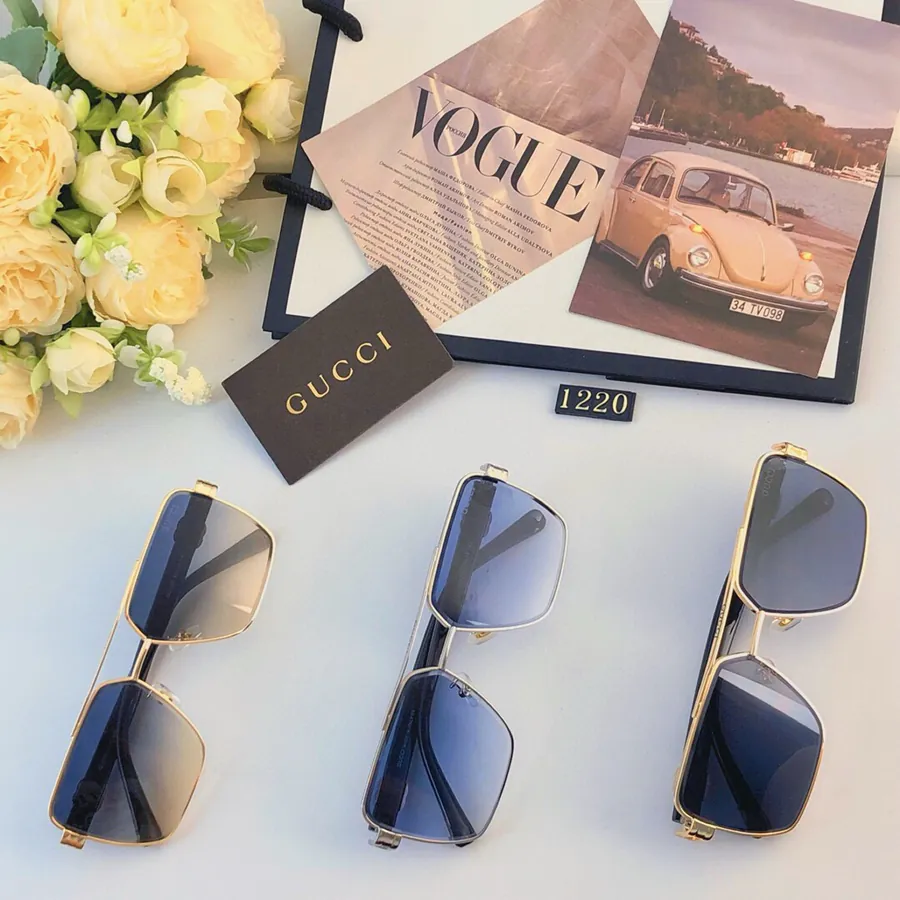 Gucc* New Mens Sunglasses Metal Frame Fashion Oversized Driving Glasses