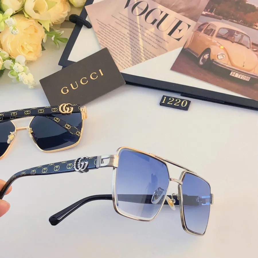 Gucc* New Mens Sunglasses Metal Frame Fashion Oversized Driving Glasses