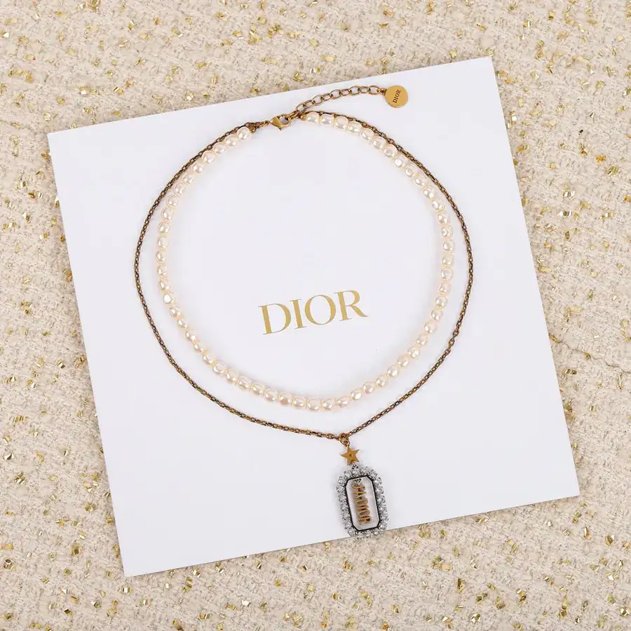 D!or Irregular Pearl Necklace, Vintage Gold and Irregular Pearl