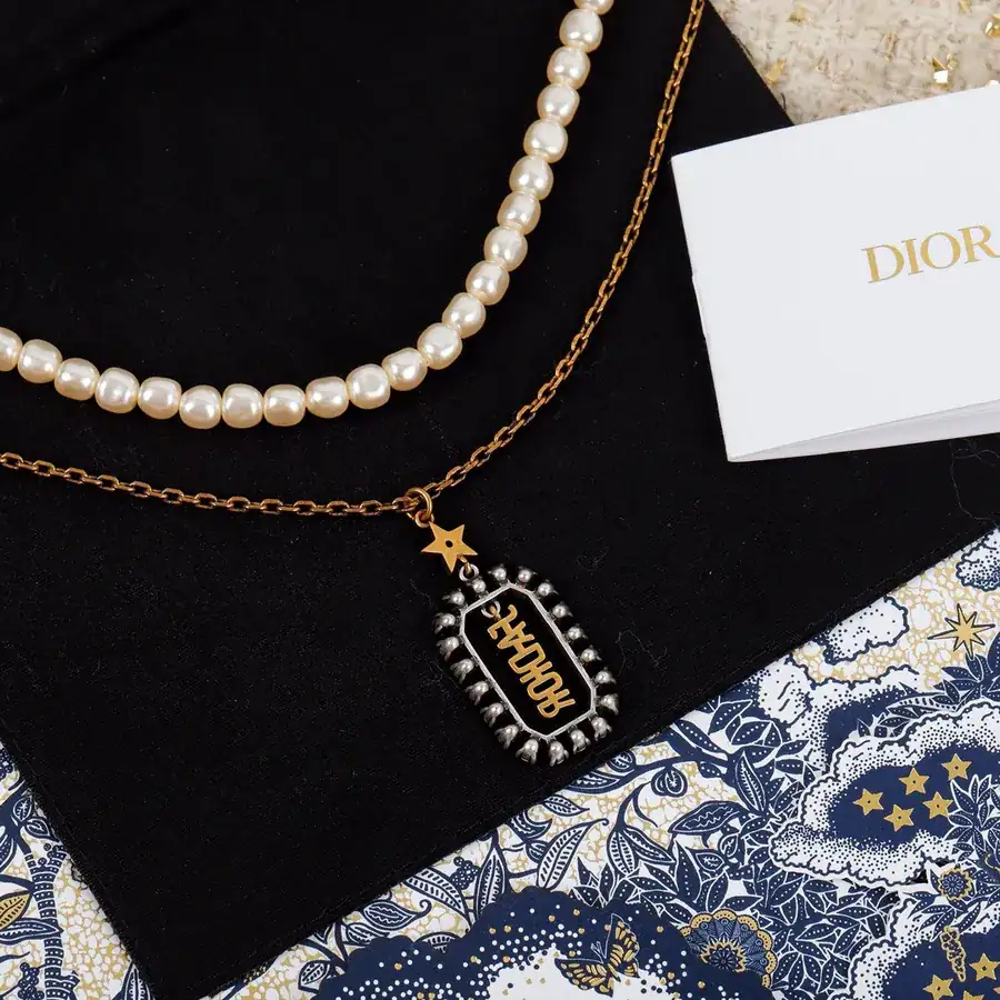 D!or Irregular Pearl Necklace, Vintage Gold and Irregular Pearl