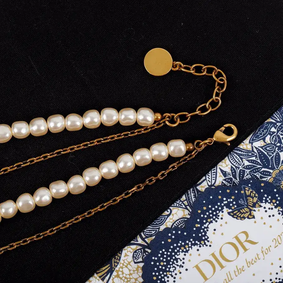 D!or Irregular Pearl Necklace, Vintage Gold and Irregular Pearl