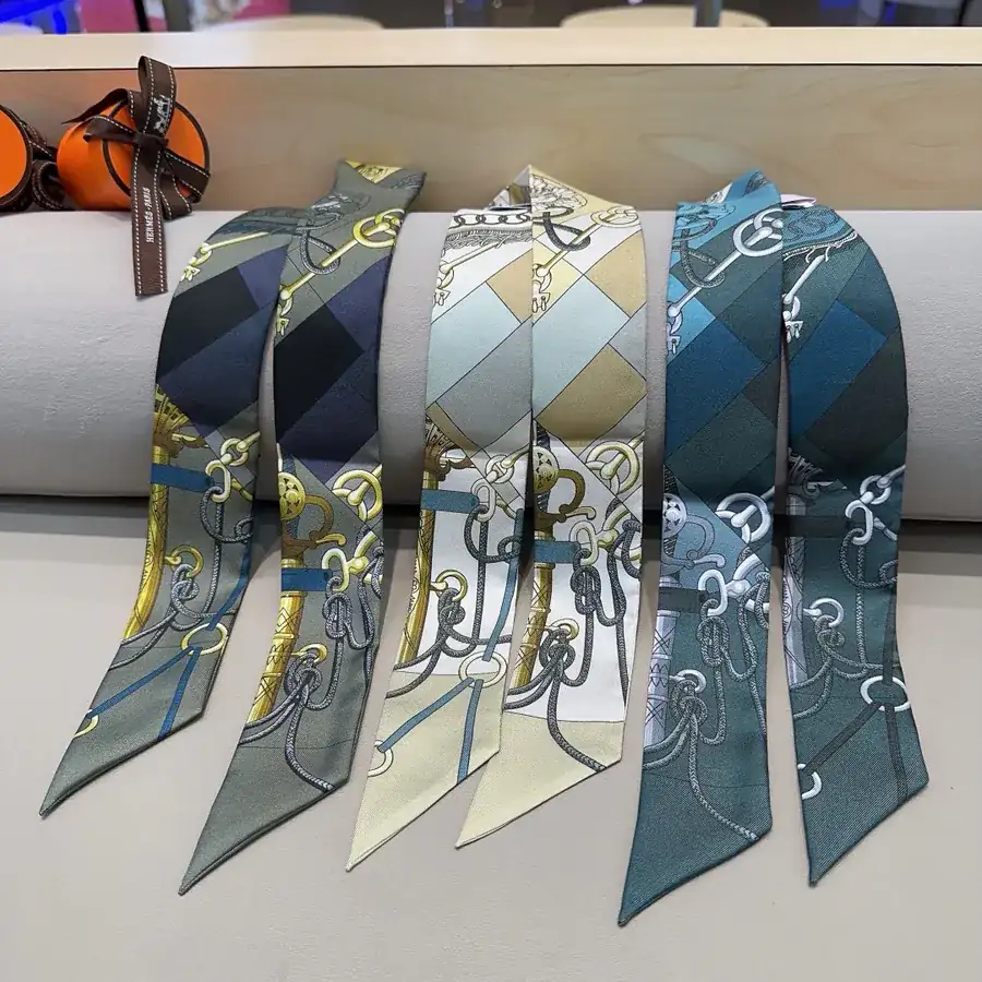 H House New Scarf Military March Pattern, 100% Heavyweight Silk Taffeta