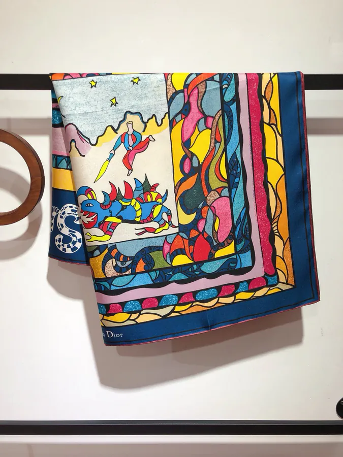 Dior Princess and Dragon Print Silk Scarf