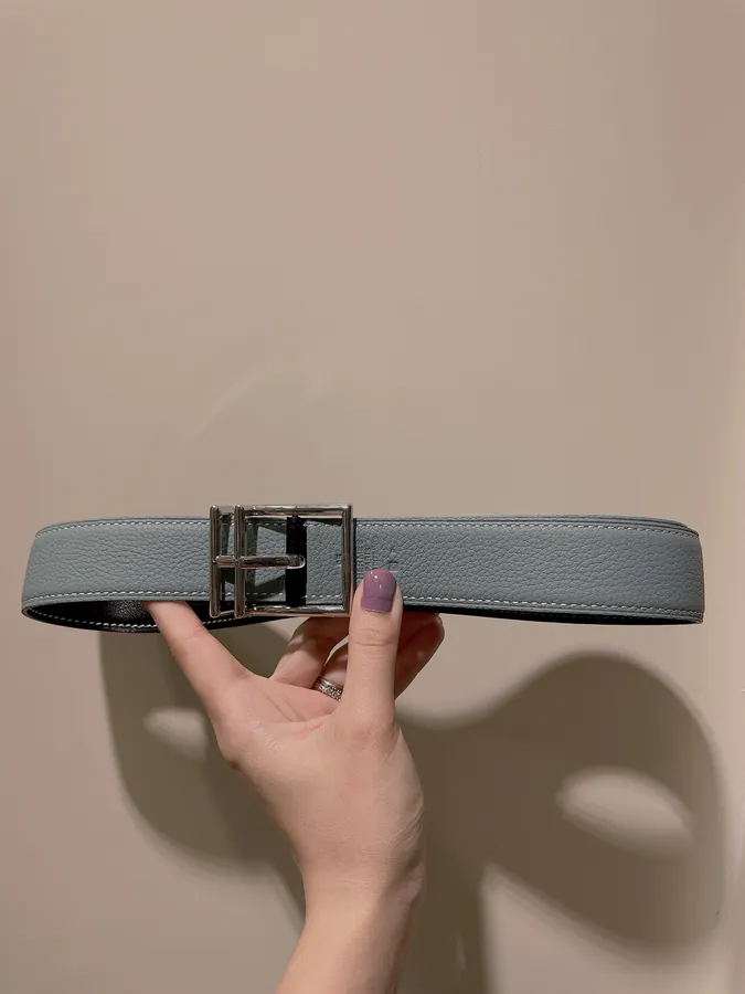 P240 H Home Togo Calfskin Double Belt with Palladium Belt Buckle