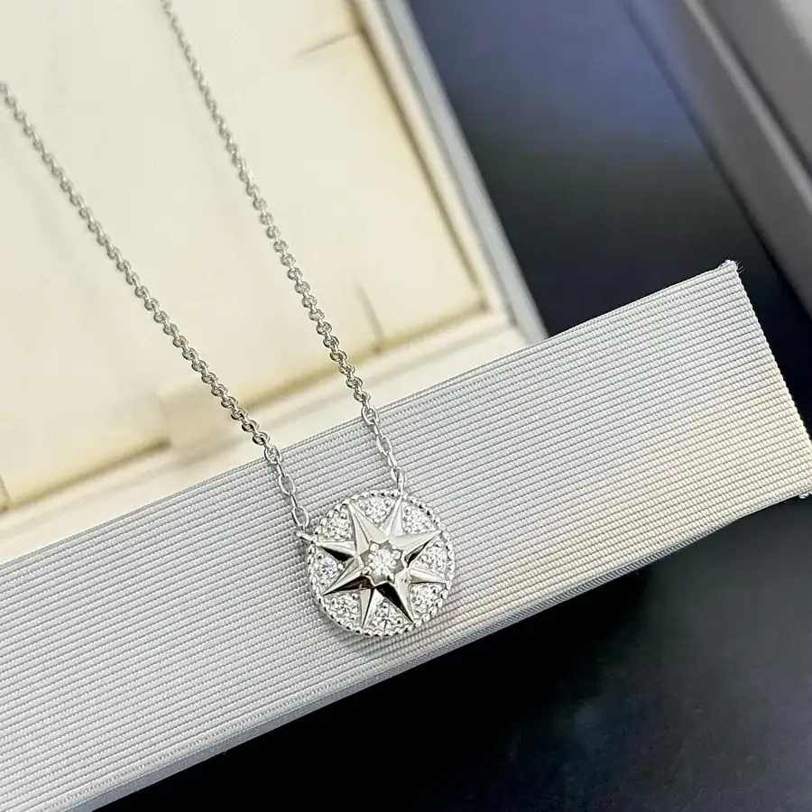 D House Double Sided Diamond Compass Necklace
