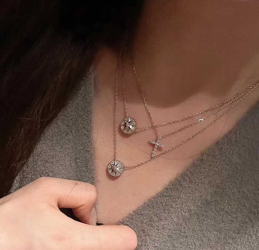 D House Double Sided Diamond Compass Necklace