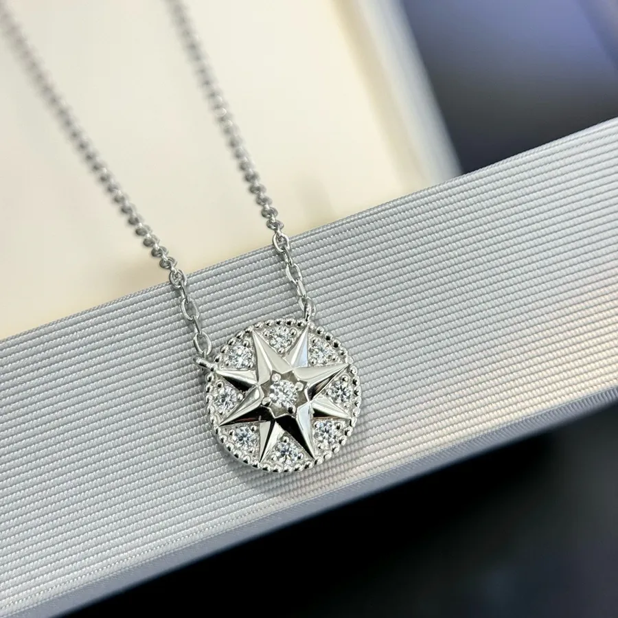 D House Double Sided Diamond Compass Necklace