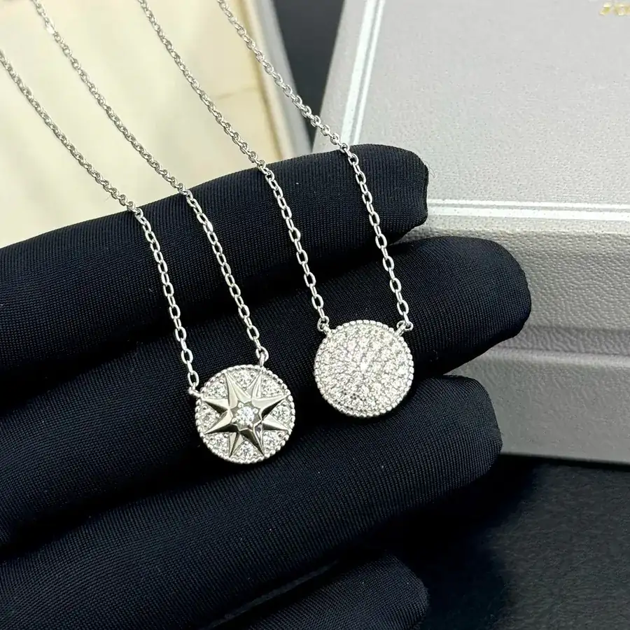 D House Double Sided Diamond Compass Necklace