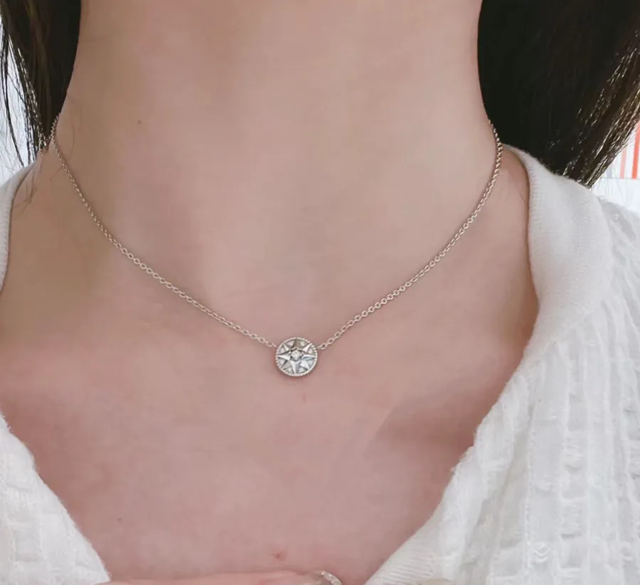 D House Double Sided Diamond Compass Necklace