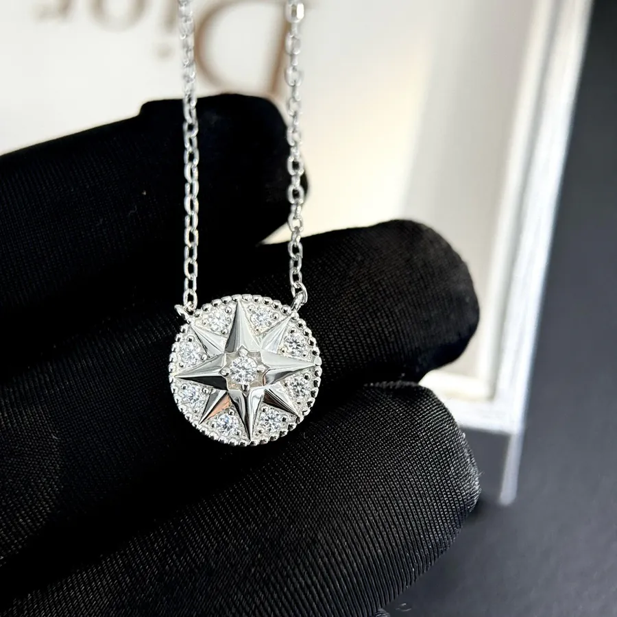 D House Double Sided Diamond Compass Necklace