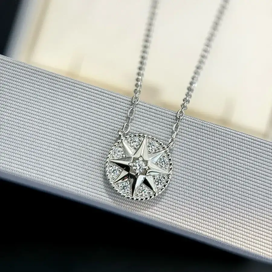 D House Double Sided Diamond Compass Necklace