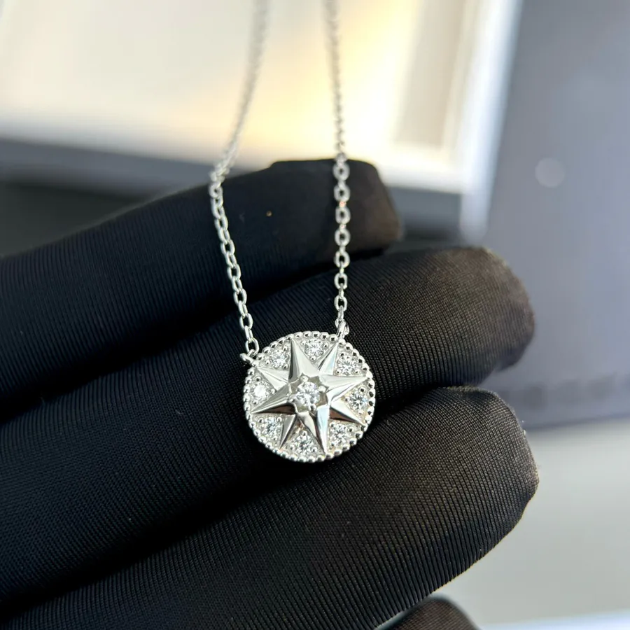D House Double Sided Diamond Compass Necklace