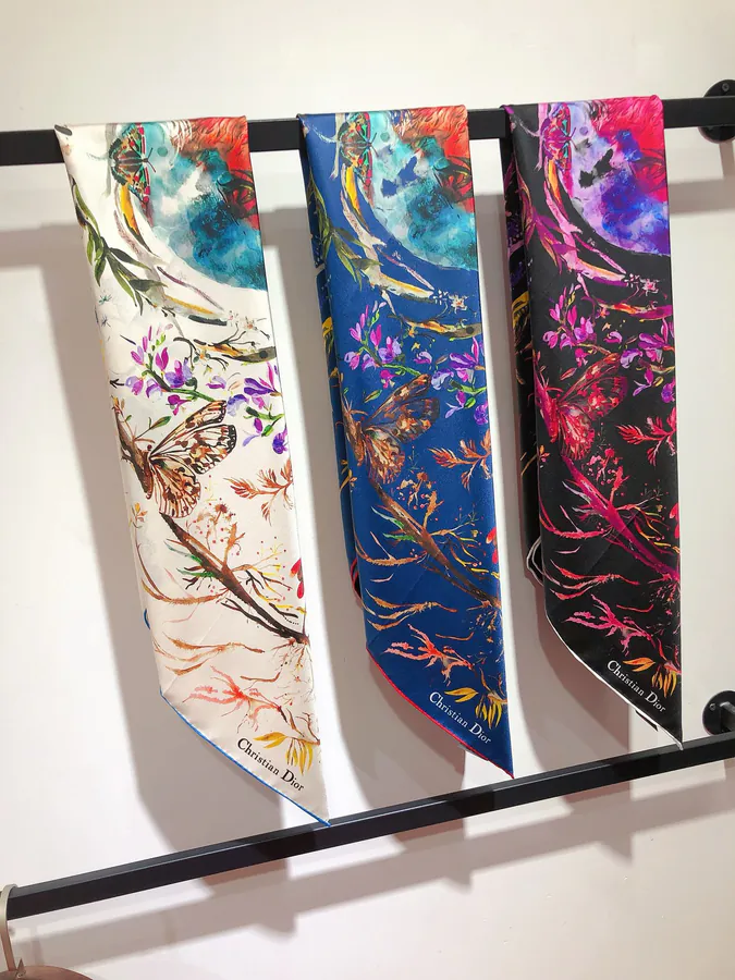 Christian Dior Le Monde Silk Scarf with Multicolor Print and Handcrafted Hem